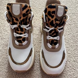 Michael Kors Olympia Leopard Calf Hair and Leather Trainer Sneakers